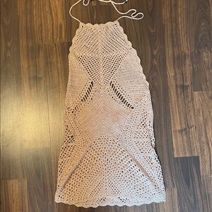 Forever 21 Crochet Halter Swim Cover-Up Dress in Light Beige